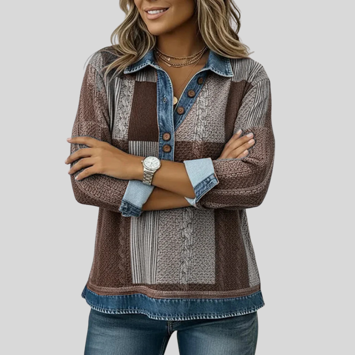 Vavina™ | Colorblock Print Sweatshirt