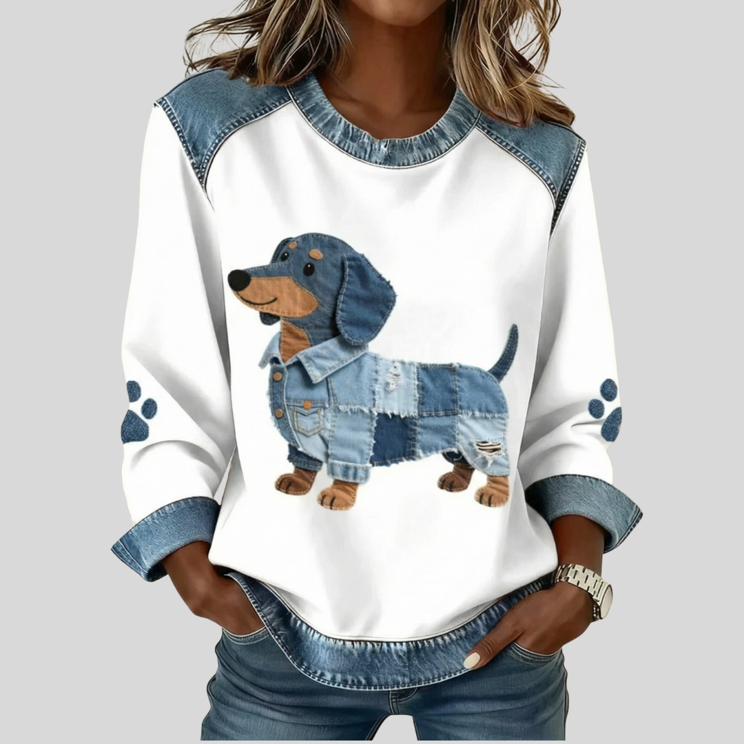 Trinity™ | Denim Accent Dog Print Top