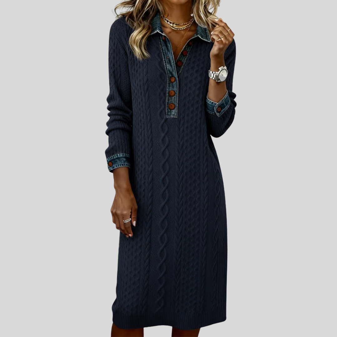 Liyana™ | Denim Cable Knit Collared Dress