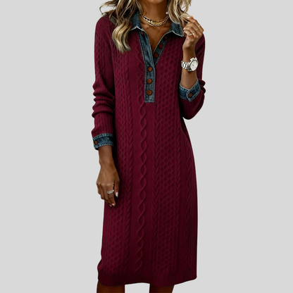 Liyana™ | Denim Cable Knit Collared Dress