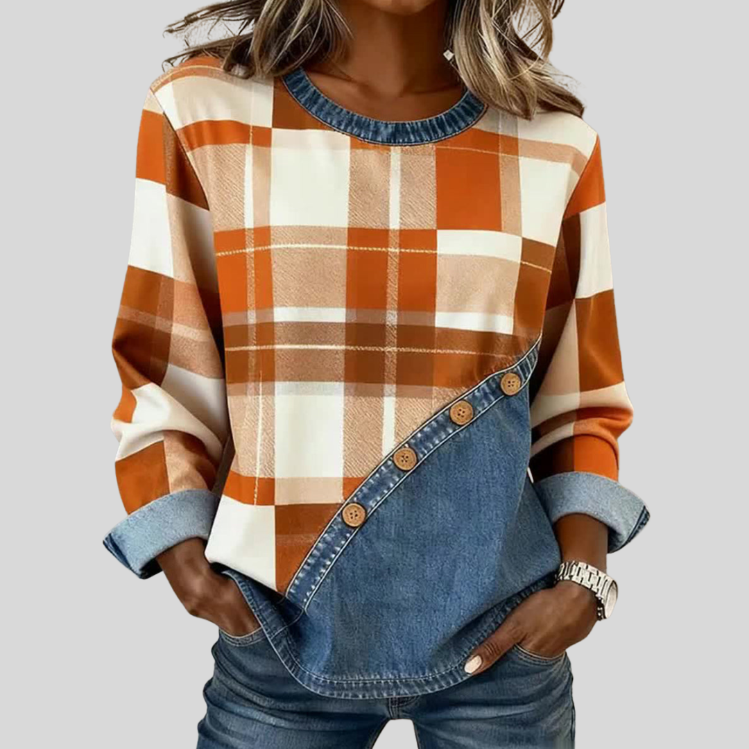 Sandrine™ | Autumn Plaid Patchwork Art Sweatshirt