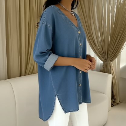 Wenelle™ | V-Neck Denim Shirt