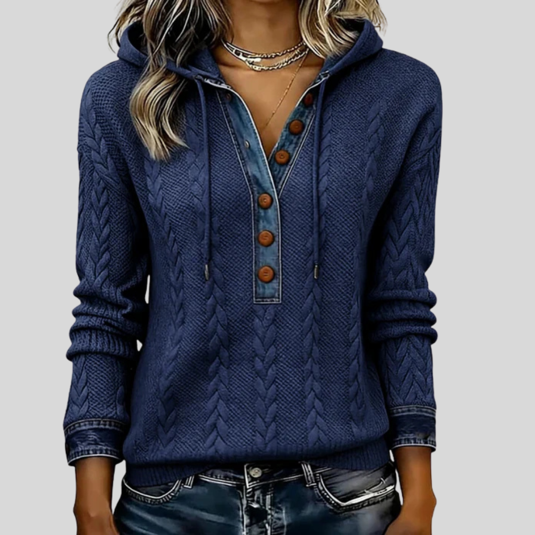 Norissea™ - Button-Front Knit Hoodie Pullover