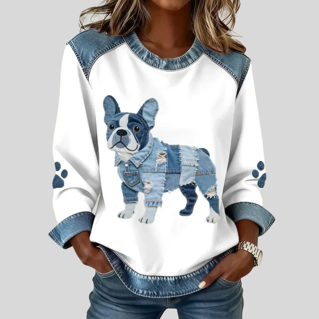 Trinity™ | Denim Accent Dog Print Top