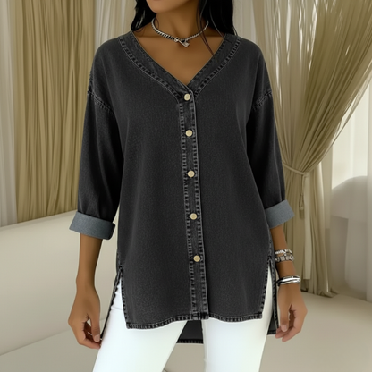 Wenelle™ | V-Neck Denim Shirt