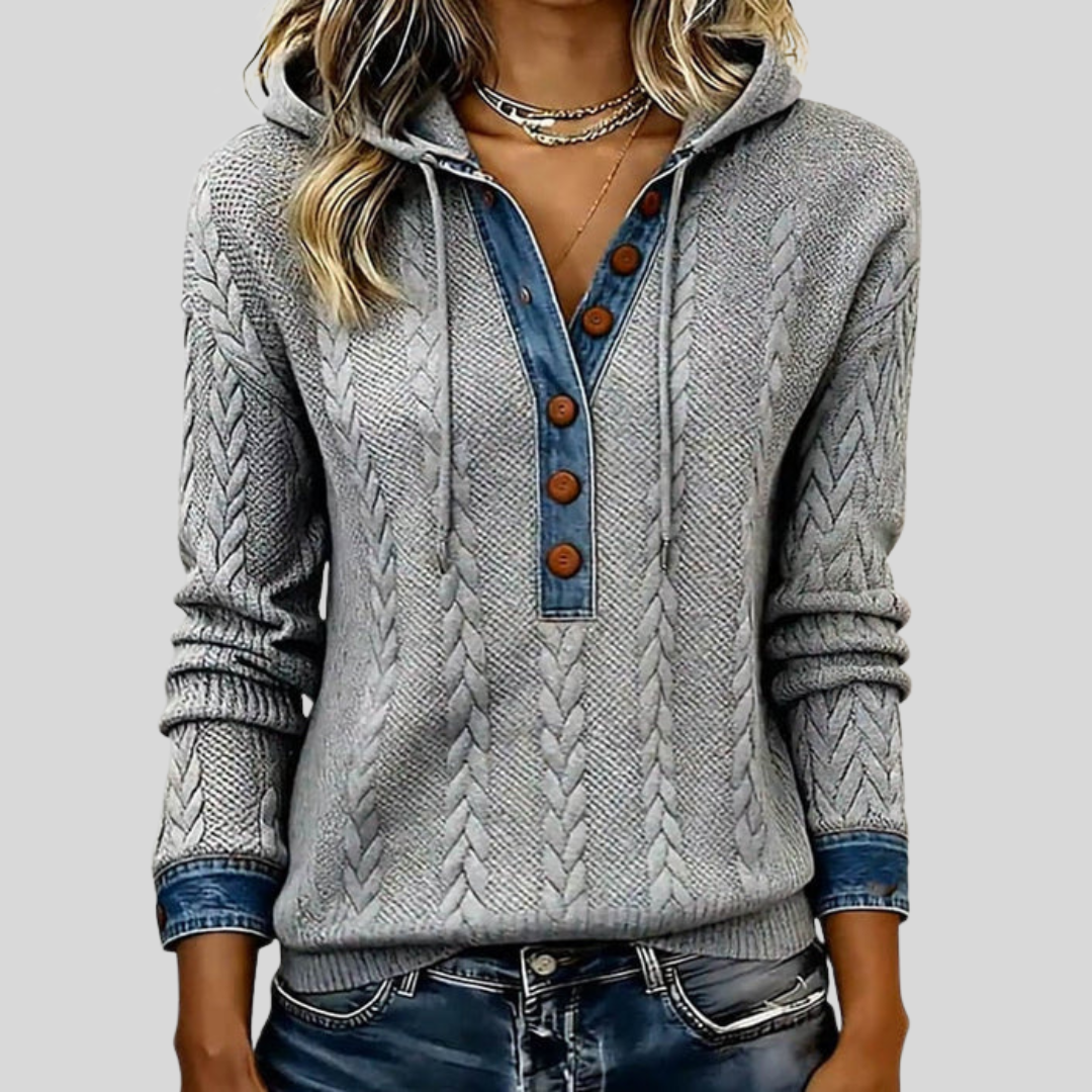 Norissea™ - Button-Front Knit Hoodie Pullover