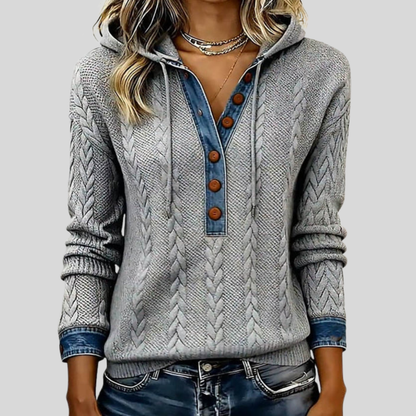 Norissea™ - Button-Front Knit Hoodie Pullover