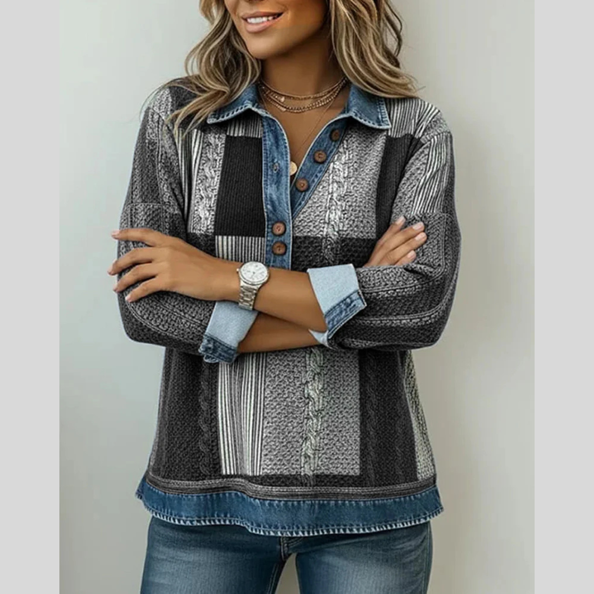 Vavina™ | Colorblock Print Sweatshirt