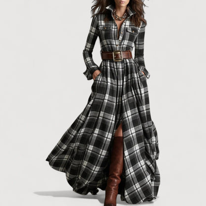 MIRELINE – PLAID MAXI DRESS